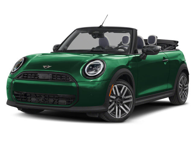 A green 2026 MINI Convertible with a stylish design and two front seats.
