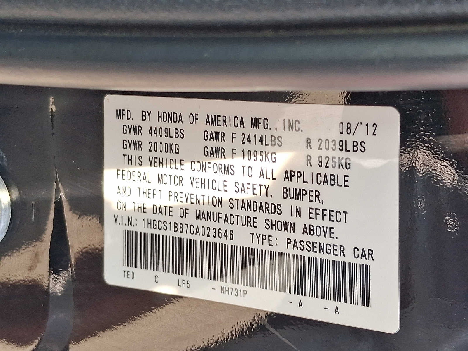 2012 Honda Accord 2dr I4 Auto EX-L PZEV