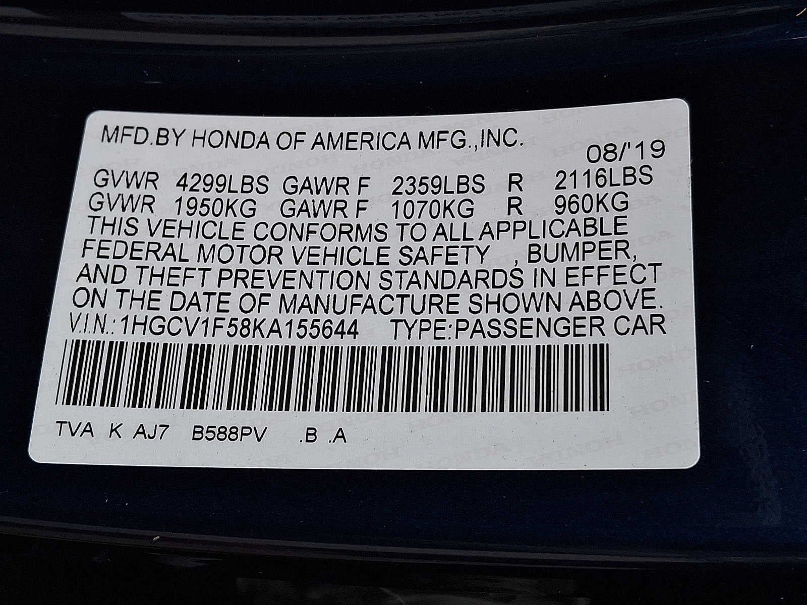 2019 Honda Accord EX-L 1.5T CVT
