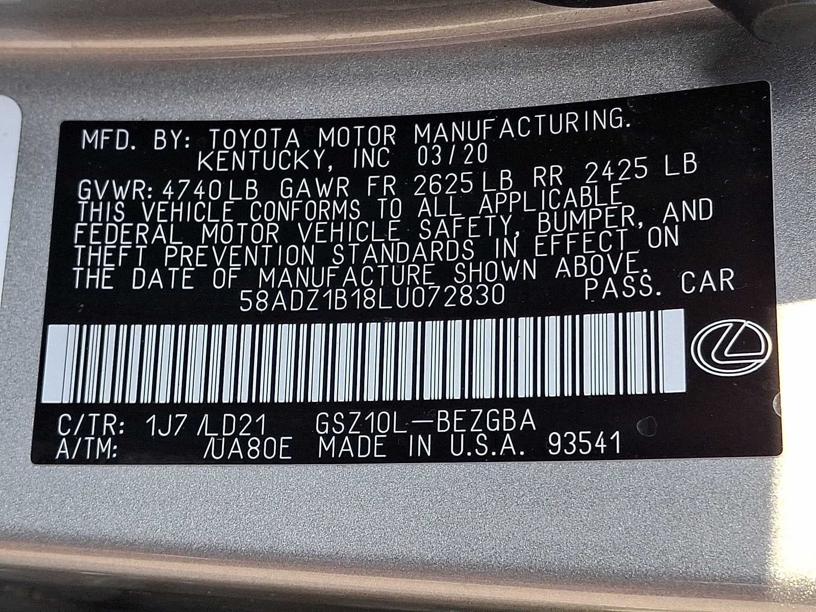 2020 Lexus ES ES 350 FWD