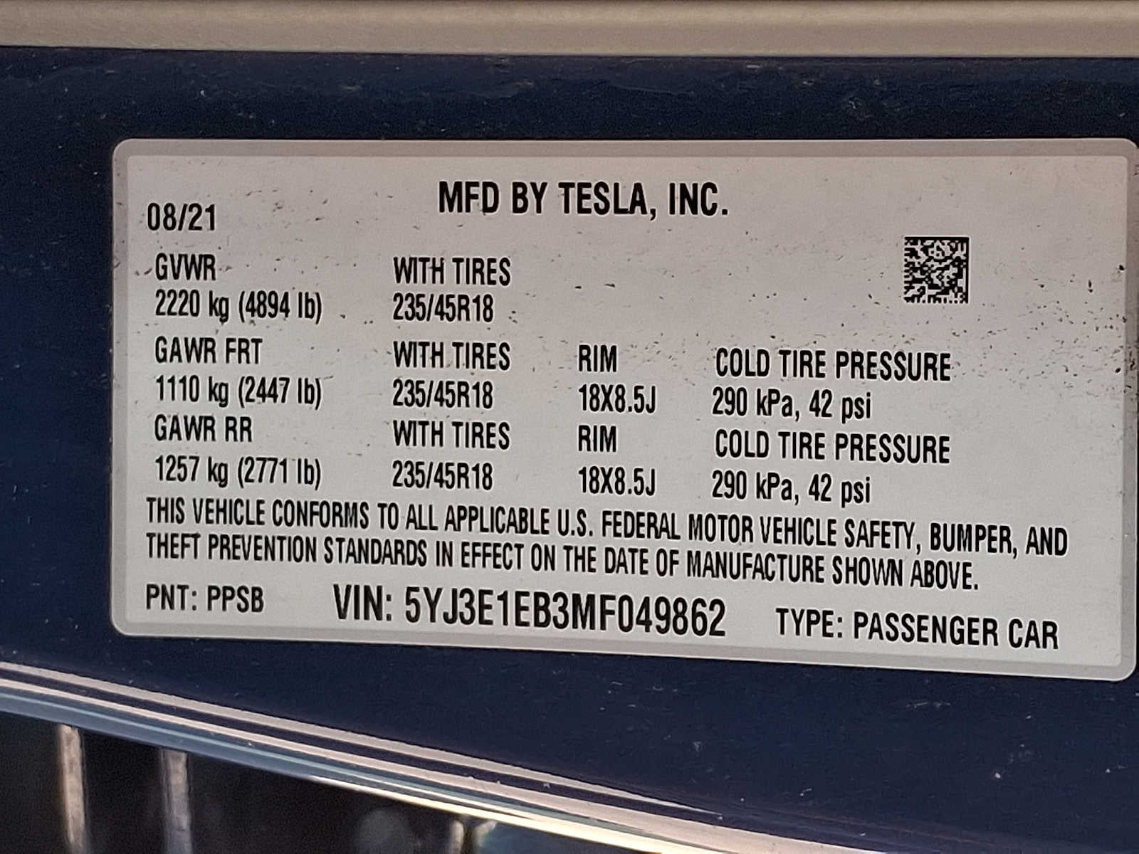 2021 Tesla Model 3 Long Range AWD