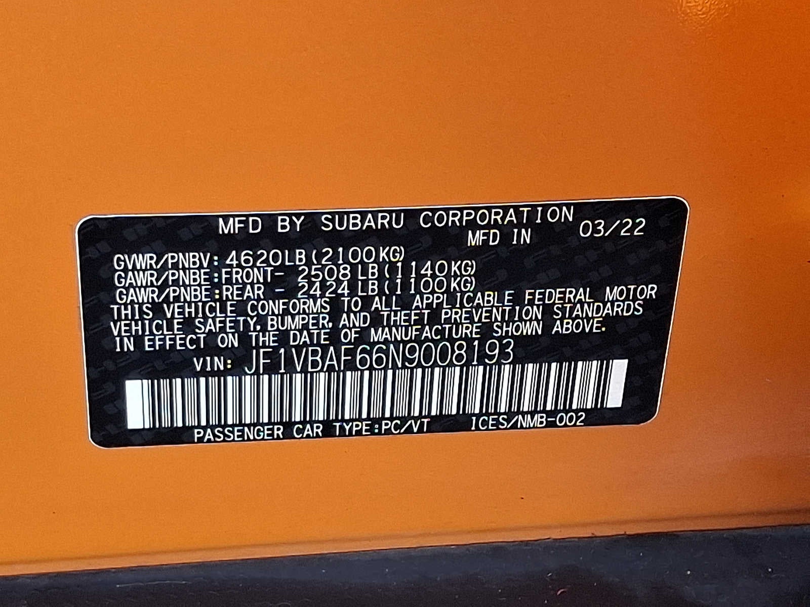2022 Subaru WRX Premium Manual