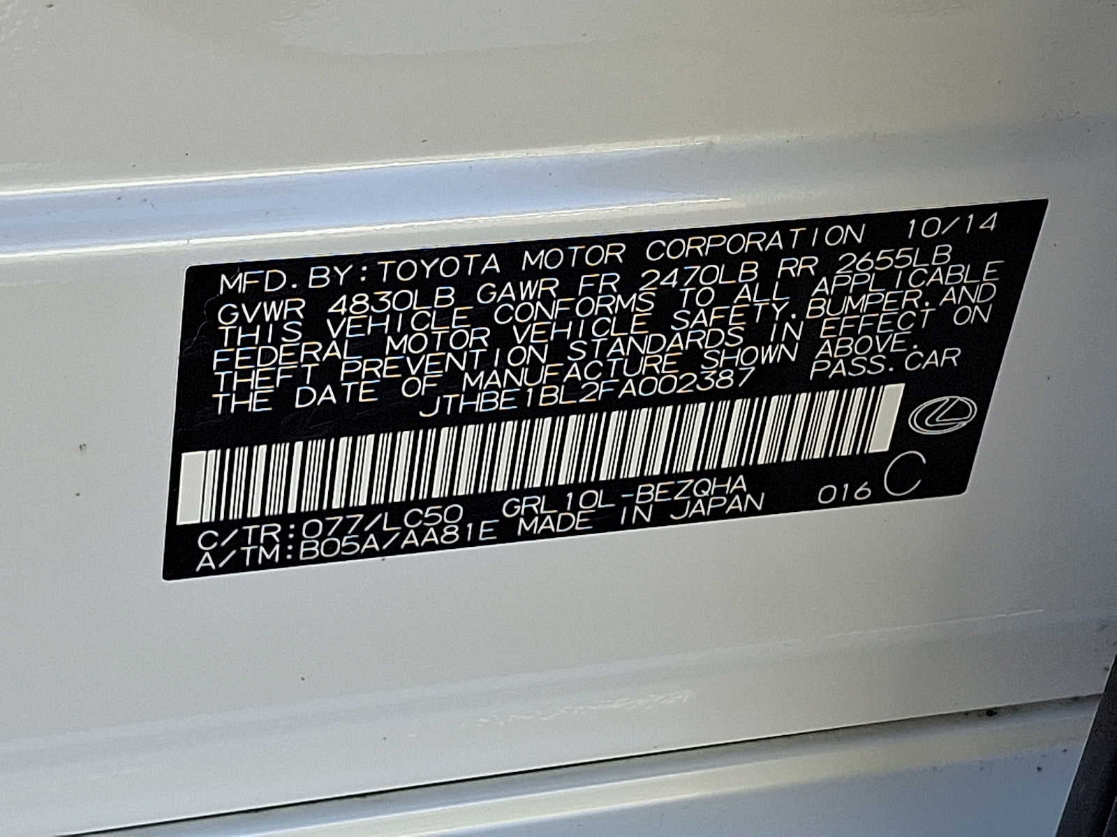 2015 Lexus GS 350 4dr Sdn RWD