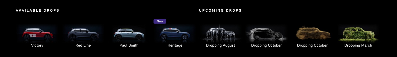 Line up of available and upcoming MINI Special Edition vehicles.
